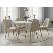 Jedilni set 1 + 4, bela jedilna miza ADRIA 120x80 cm + krem žametni stol LAVA