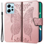 GS Ovitek za Xiaomi Redmi Note 12 4G, metulj, roza zlata