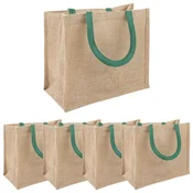 vidaXL Jutene torbe 5 pcs Naravna in zelena 26 x 22 x 14 cm