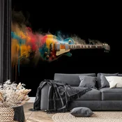 Samolepilna fototapeta barvna električna kitara na črnem ozadju - 539x363