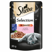 Varčno pakiranje Sheba različice v vrečkah za ohranjanje svežine 56 x 85 g - Selection v omaki z lososom