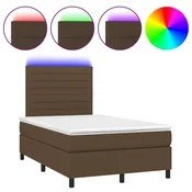 Greatstore Box spring postelja z vzmetnico LED tem. rjava 120x200 cm blago