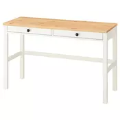 HEMNES Radni sto s 2 fioke, belo bajcovano/svetlosmeda, 120x47 cm