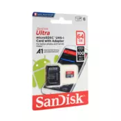 Spominska kartica SDHC 64GB Ultra Micro 100MB/s Class 10, Micro SD, 64GB, z adapterjem, SanDisk, črna