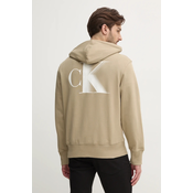 Bombažen pulover Calvin Klein Jeans moški, zelena barva, s kapuco, J30J327476
