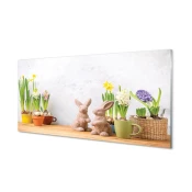 tulup.si Stenska plošča za kuhinjo Cvetje zajci 125x50 cm