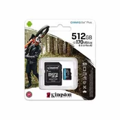 KIN Kingston Technology 512GB microSDXC Canvas Go Plus Gen4 200MB/s A2 U3 V30 Card + Adapter