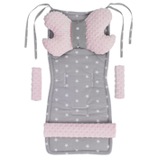 Medi Partners Stroller insert in a 4-piece set - White stars on gray + light pink minky