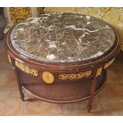 Casa Padrino baroque coffee table with marble top brown/gold/gray - Round solid wood coffee table in baroque style - Baroque style living room furniture - Baroque furniture