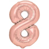 PartyPal Folija balon številka OSEM 8, rožnato zlato, 40 cm