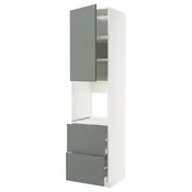 METOD / MAXIMERA Vis.elem.za pecnicu i vrata/2 fioke, bela/Nickebo mat sivozelena, 60x60x240 cm