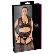 Cottelli Plus Size - Komplet čipkastega spodnjega perila s kristali (črna) - 3XL