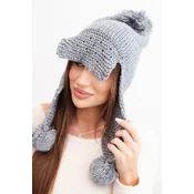 Kesi Womens winter cap with wool, visor and pom-poms K475 dark gray