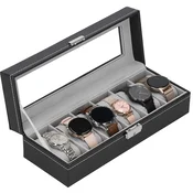springos Szkatułka za ure 30x11x8 cm, sivo in črno ohišje s predelki iz eko usnja., (21631861)