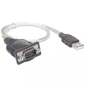 Manhattan 205146 prilagodnik za video kabel 0,45 m USB Tip-A D-Sub (DB-9) Crno, Prozirno