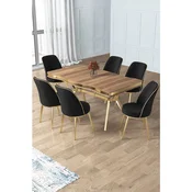 Hanah Home trpezarijski set Prah, sto i 6 stolica, ploca u dekoru Hazar, zlatne noge, crna tkanina Babyface