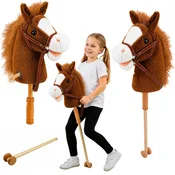 Hobby Hobby Horse konj na palici, rjavi, 100 cm, zvoki galopa in rženja, kolesa
