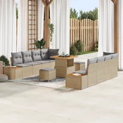 vidaXL 11-delna vrtna sofa garnitura z blazinami bež poli ratan akacija