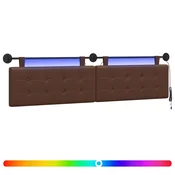 Vidaxl Viseče vzglavje postelje Z LED svetlobo Rjava Umetno usnje