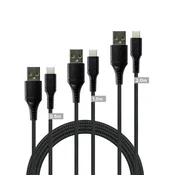 Komplet kablov Speedlink USB-A na USB-C - 3 kosi, črn