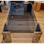 Casa Padrino Luxury Marble Coffee Table with Glass Top Black/Gray 140 cm