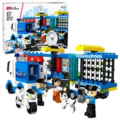 slomart AnP-29553 Gradbeni bloki LEAN TOYS: Policijska postaja s tovornjakom, motorjem in figurami (91 el.)