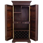 Casa Padrino luxury country style mahogany wine cabinet dark brown/brass 92 x 70 x H. 190 cm - Mahogany bar cabinet - Solid wood cabinet in country style - Country style bar furniture