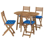 ASKHOLMEN Sklopna miza+4 stoli, zunanji, zložljivo temno rjava/Klösan temno modra