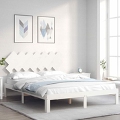 Greatstore Posteljni okvir z vzglavjem bel 140x190 cm trden les