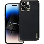 Usnjen TPU Ovitek iPhone 14 Pro Max - Črn