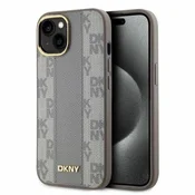 slomart Etui DKNY usnjeno karirasto Mono Pattern MagSafe za iPhone 14 - bež