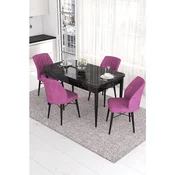 Hanah Home trpezarijski set Eva, sto na razvlacenje i 4 stolice, ploca u dekoru crnog mermera, ljubicasta tkanina Babyface