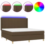 vidaXL vidaXL Box spring postelja z vzmetnico LED temno rjava 160x200cm blago, (20901988)