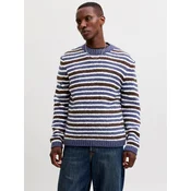 JACK & JONES Pulover JORSALAMANCO safir / čokolada / bela
