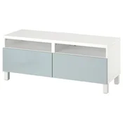 BESTA TV-omarica s predali, bela/Selsviken/Stubbarp svetla sivo modra, 120x42x48 cm