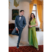 Elegant overall with wide legs and lime with tie on top