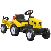HOMCOM Pedalni traktor za otroke od 3+ let s prikolico, grabljami in lopato, jahalni avtomobil s trobento, rumen