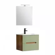 Trent kopalniško pohištvo 60 cm keramični umivalnik (2 predala) z ogledalom 60x80 cm sončni zahod hrast-istachio zelena