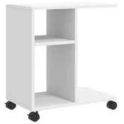 Vidaxl Stranska mizica s kolesi bela 50x30x55 cm inženirski les