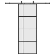 Vidaxl Drsna vrata z opremo črna 76x205 cm ESG steklo
