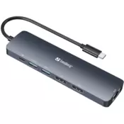 Docking station Sandberg USB-C - HDMI/DP/LAN/2xUSB 3.0/USB C PD 100W 136-43