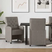 Jedilni stoli s kolesi 2 kos Umetna koža Siva 58 x 67 x 97 cm