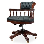 Casa Padrino Luxury Baroque Chesterfield Leather Desk Chair Dark Green/Dark Brown - Height adjustable Genuine Leather Office Chair - Office Furniture - Noble & Magnificent