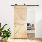 vidaXL Drsna vrata Naravna in črna 85 x 210 cm Masiven borov les