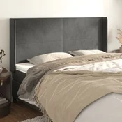 Vidaxl Vzglavje z ušesi temno sivo 203x16x118/128 cm žamet