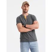 OMBRE Moška majica z okroglim vratom henley temno siva MDN126073 S