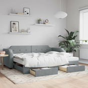 Greatstore Izvlečna dnevna postelja s predali svetlo siva 80x200 cm blago
