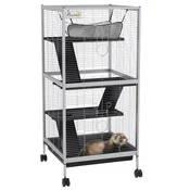 PAWHUT Gabbia per piccoli roditori in acciaio, gabbietta per porcellini dindia e cincilla con 3 piani, 4 ruote, amaca e vassoio rimovibile, 52 x 52 x 113.5cm, grigio chiaro