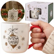 sarcia.eu Bela, BOŽIČNA porcelanska skodelica z ročajem in motivom okraskov – ZAPAKIRANA V DARILNI ŠKATLI 320 ml