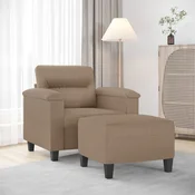 Fotelja s tabureom boja cappuccina 60 cm od umjetne kože Smeđa
